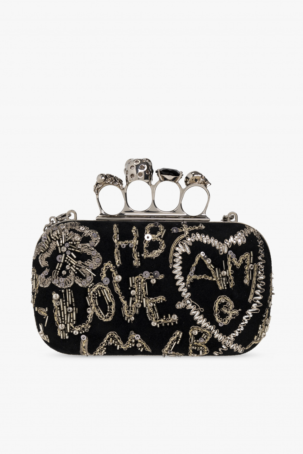 【送料&関税込】Alexander McQueen Black Skull Four Ring Clut Alexander McQueen Black Skull Four Ring Clutch Bag With
